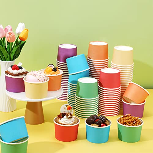 Image of Nuenen 180 Pcs 8 oz Summer Ice Cream Paper Cups Bulk Disposable Dessert Cups Solid Color Paper Dessert Bowls for Snack Sundae Spring Party Favors Ice Cream Bar Supplies (Rainbow Color)