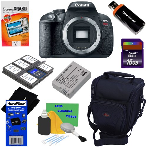Canon EOS Rebel T5i 18.0 MP CMOS Digital Camera with 3-inch Touchscreen and Full HD Movie Mode (Body) + 8pc Bundle 16GB Accessory Kit w/HeroFiber® Ultra Gentle Cleaning Cloth