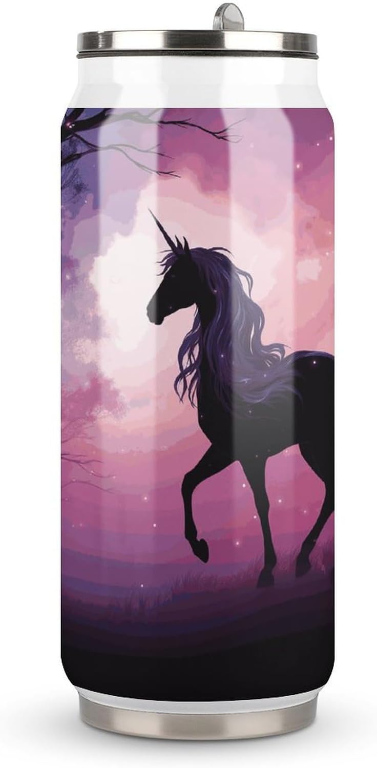 Stainless Steel Cups Fantasy Purple Horse Printed Coke Cup Stainless Steel Insulated Cups with Lid And Straw