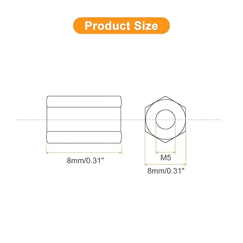 Miniatura 2 de uxcell Tuercas de acoplamiento M5 x 0.8 pulgadas de longitud de 0.315 in, 8 tuercas de acoplamiento de varilla hexagonal métrica de acero inoxidable