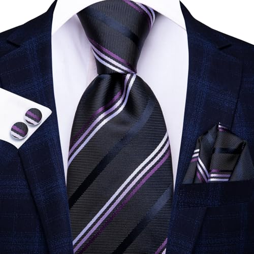 Image of Dubulle Mens Paisley Floral Silk Tie for Men Striped Necktie and Pocket Square Cufflinks Set Wedding Business