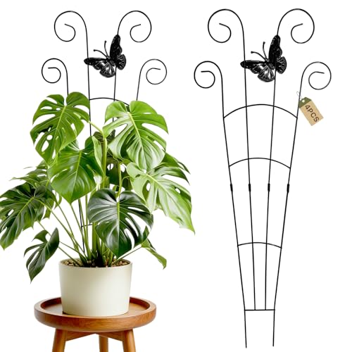 Image of 4 Pack 30 Inch Taller Plant Trellis for Potted Climbing Plants Indoor, Expandable Metal Garden Trellis for Climbing Plants, Flowers, Vine, Ivy - Sturdy Houseplant Support with Ties