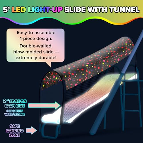 Sportspower Arcadia Light Zone Metal Swing Set for Kids, Outdoor Playset with LED Light-Up 5ft Slide, Slide Tunnel, Swings & Trapeze, 6ft Heavy-Duty Steel Frame, 600lbs Capacity