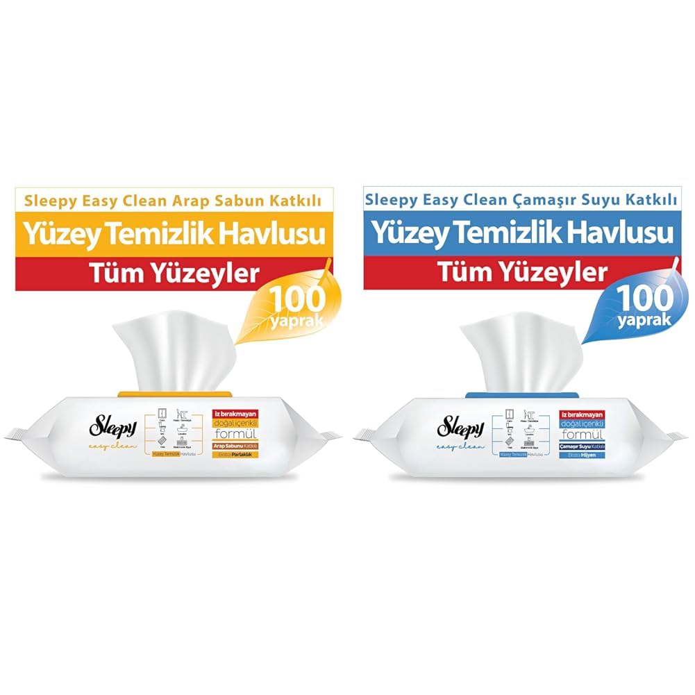 Sleepy Easy Clean Arap Sabunu + Çamaşır Suyu Katkılı Yüzey Temizlik Havlusu 100+100(200 Yaprak)