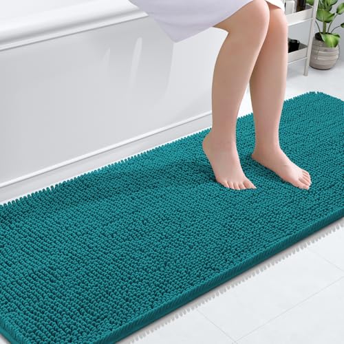 Image of OLANLY Bathroom Runner Rugs 70x24, Soft Absorbent Chenille Bath Rugs, Rubber Backing Quick Dry, Machine Washable Long Bath Mats for Bathroom Floor, Tub and Shower, Home Decor Accessories, Deep Lake
