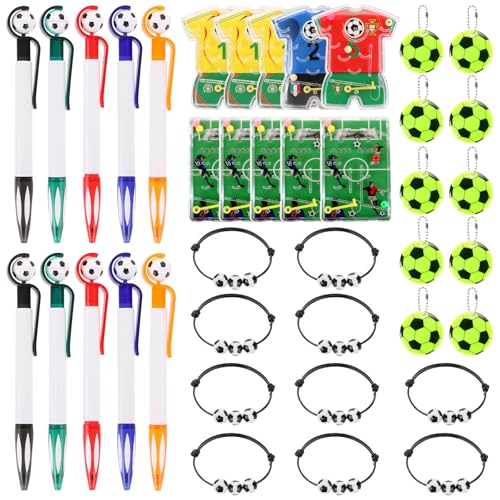 LALASTYLE 40 PCS Football Party Bags Set Include Football Pen Retractable Pinball Game Reflective Keychain Adjustable Bracelet Football Party Bag Fillers for Students