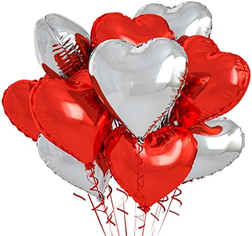 Blue Silver Balloon Heart, 10Pcs Blue Foil Heart Balloons, Blue Silver Heart Shape Balloons 18inch Foil Balloons for Helium Birthday Decorations for Boys Men, Valentines Day, Wedding, Baby Shower