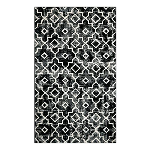 Moynesa Boho Moroccan Area Rug - 3X5 Black Kitchen Rug Entryway Rugs Indoor Bohemian Geometric Trilles Throw Mat Washable, Non Slip Hallway Rug Soft Floor Carpet For Office Bedroom Living Room Decor #TOP7