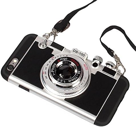 Black Lemon Emily in Paris Phone Case for iPhone 7 Plus/8 Plus Case 3D Vintage Camera Soft Silicone iPhone Case with Lanyard Removable Shockproof Protective Case Cover for Men Women Boys Girls, Black