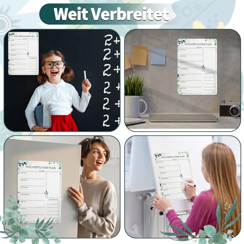 A4 Wochenplaner Abwischbar,Klebrig Haushaltsplaner Essensplaner Woche Menüplaner mit 8 Whiteboard-Stift,Wiederverwendbarer Einkaufsliste To Do Liste, Eukalyptus Design