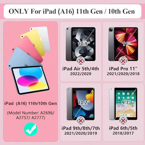 Pink Heavy Duty Shockproof Protective Case for iPad 11th Generation 10th Generation - with Kickstand & Pencil Holder