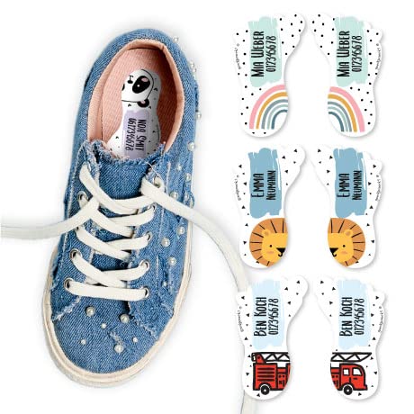 Gutmarkiert - Personalisierte Schuh-Etiketten, markieren Sie die Schuhe Ihres Kindes einfach mit seinem Namen und einem erkennbaren Symbol. (Flamingo) Cover