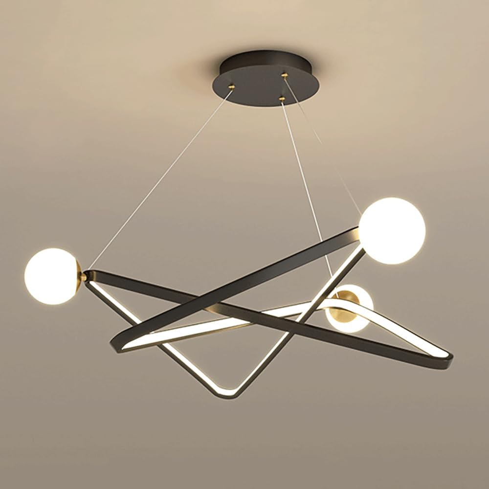 Linear Twisted Pendant Light, Ring Metal Suspension Lights with Acrylic Shade, Modern LED 3 Color Mode Hanging Lights, Simple Decorative Chandeliers for Dining Room, Kitchen Island