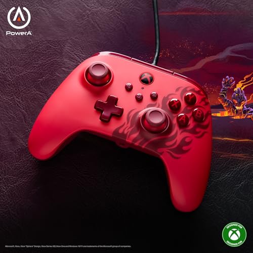 Image of PowerA Advantage Wired Controller for Xbox Series X|S - Red Flame, gamepad, hall effect thumbsticks, gaming controller, USB-C, Works with Xbox One, Officially Licensed
