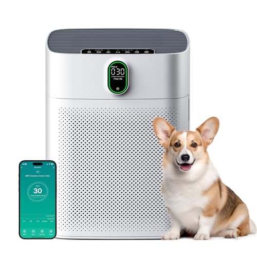MERONTE Luftreiniger für Zuhause & Raucherräume, Allergikerfreundlich, HEPA Filter Gegen Staub Pollen, CADR 300 m³/h für 100 m², 24 dB Leise, Timer, Luftqualitäts-Feedback & Automodus, 1 Pack + 3 Modi