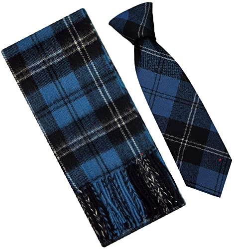 I LUV LTD Ramsay Blue Ancient Tartan Plaid 100% Lambswool Scarf & Tie Gift Set
