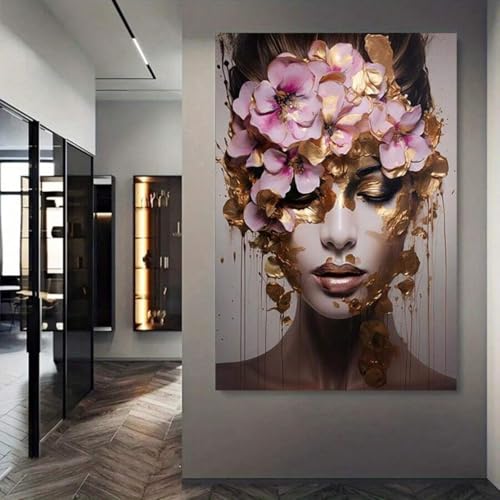 Toile abstraite femme cheveux dorés déco chambre cocooning encadrée