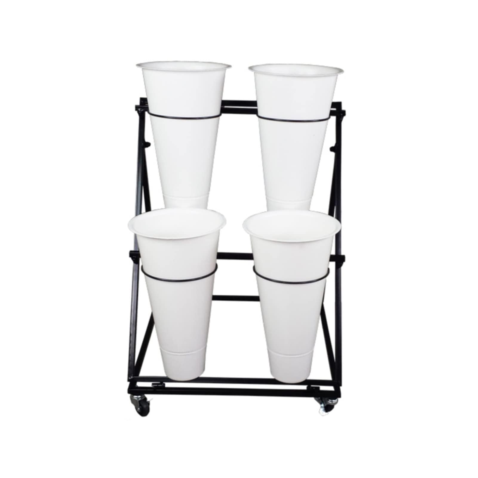 XBTGS Flower display stand - indoor plant stand, heavy-duty mobile metal plant stand with wheels and bucket, home flower pot stand, wrought iron flower cart with whee,White-4 Bucket