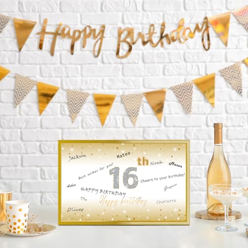 HOMANGA 16th Birthday Card, 16th Birthday Gifts for Boys Girls, Jumbo Back in 2010 Card & 16 Badge with Envelope for Daughter, Son, Him, Her, 16 Bday Decorations, Black Gold, 20x25cm - Image 6