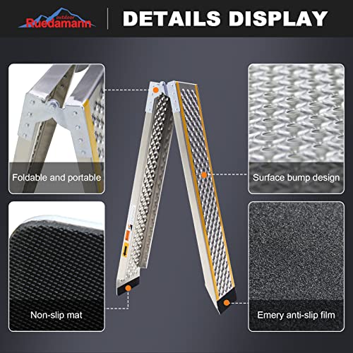 Ruedamann 78.7" L × 8.5" W, 600 Lbs Capacity, Foldable Aluminum Loading Ramp, Atv Utv Ramp,Portable Motorcycle Ramp,Truck Ramp For Dirt Bikes,Quads,Lawn Mowers,Snow Blowers Etc,1 Pc #TOP4