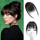 isheeny Real Human Hair Clip in Bangs Natural Black Soft Straight Fringe, Adds Volume and Face Framing, Breathable Mesh, Heat-Styling Friendly