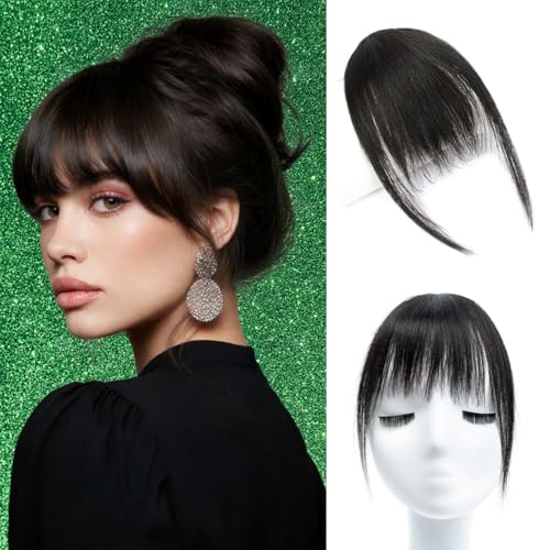 isheeny Real Human Hair Clip in Bangs Natural Black Soft