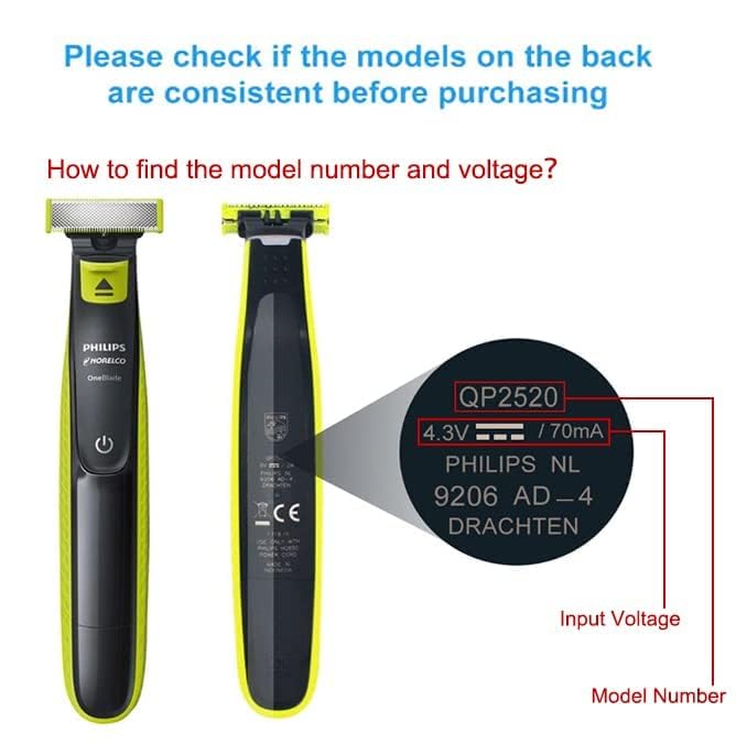 Image of FACTOTECH Electric Shaver 4.3V Replacement Adapter Power-Supply Cord, for Phiilips A00390 4.3V 70mA for Phiilips Norelco oneblade Charger QP2520 Compatible with QP2520 /90, QP2520 /70, QP2520 /72
