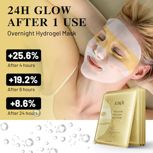 Overnight Deep Collagen Face Mask with 24K Gold, Snail Mucin & Niacinamide for Glass Skin & Ageless Eyes - Glowing Hydrogel Facial Mask Skin Care Gift for Women - Sensitive Skin, 4EA(Gold) - Image 6