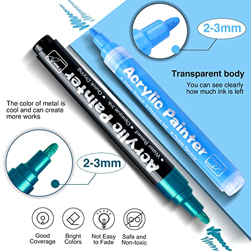 Fumile Acrylic Paint Pens, 80 Colors Paint Marker Pen Set Include Metallic Color (12 Pcs), Blink Color (12 Pcs) And Normal Color (56 Pcs). Ideal For Rock Wood, Metal, Plastic, Glass, Canvas, Ceramic，Easter Egg And More Painting, Bright Color, Low Odor, Convenient Diy. #TOP4
