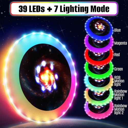 Flying Disc Glow in the Dark - Double LED Halos - Flying Disc with 39 LEDs+7 Lighting Modes Changeable - Waterproof Flying Disc Rechargeable - Outdoor Games in Camp Evening Party (Glowing Galaxy)