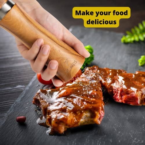 Truffins Wooden Salt And Pepper Grinder Set - 8 Inch Tall Wooden Salt And Pepper Mill Set Including Cleaning Brush, Spoon, Stand With Gift Box - Acacia Wood #TOP4