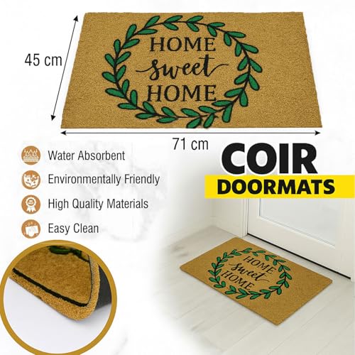 Image of Amazon Brand - Umi 100% Natural Coir Doormat for Home Entrance - Anti Skid with Rubber Backing Durable & Eco-Friendly Door Mat Coir Mat Indoor & Outdoor with Home Sweet Home Print (71x45 cm)
