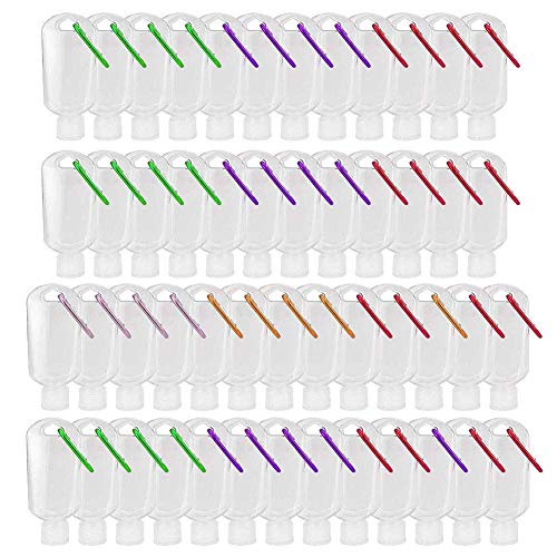 50 PCS Travel Plastic Clear Keychain Bottles, Hand sanitizer bottle containers, Leakproof Refillable Empty Bottles Portable Squeeze Containers with Flip Cap(50ml/1.7oz)