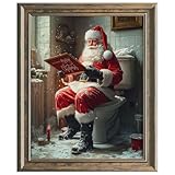 Santa Sitting on Toilet Funny Bathroom Art Print Christmas Wall Art Toilet Humor Decor Cottage-core Art Print Funny Bathroom Decor (8x10 inch Print Unframed)