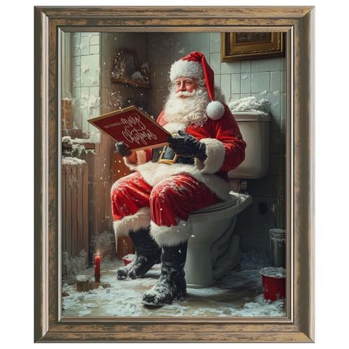 Santa Sitting on Toilet Funny Bathroom Art Print Christmas Wall Art Toilet Humor Decor Cottage-core Art Print Funny Bathroom Decor (8x10 inch Print Unframed)