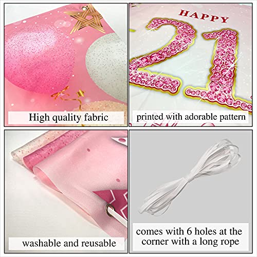 Happy 21St Birthday Banner For Her, Glitter Pink Diamond Birthday Poster Background For Anniversary Photo Booth Background, Birthday Party Decoration #TOP4