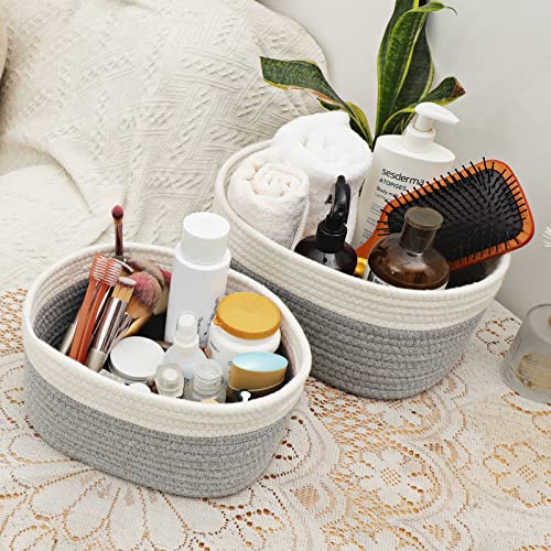 Lannvan Aufbewahrungskorb 5er Set aus Baumwolle,Körbe Korb Geflochten Körbe Aufbewahrung Storage Basket Aufbewahrungskörbe Geflochtener Korb für Bad Badezimmer Kinderzimmer Wickeltisch,Weiß und Grau