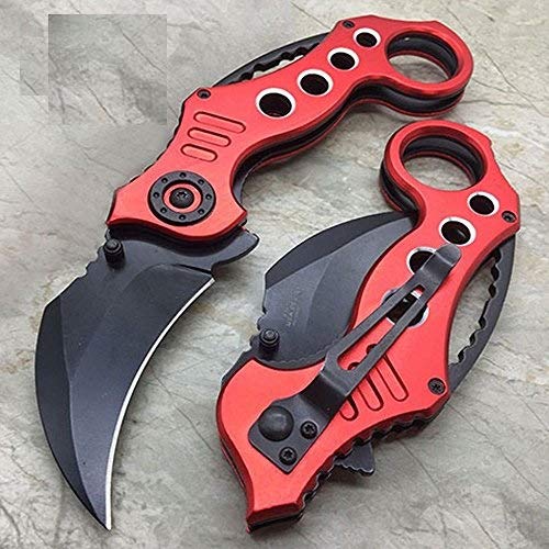 Snake Eye Tactical Heavy Duty Action Assisted Folding Karambit Combat Knife Self Defense Outdoors Hunting Camping Fishing (Red) - Snake Eye Tactical