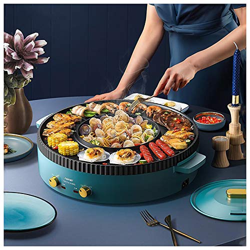 220V elektrischer rauchfreier Grill Hot Pot / 2 in 1 Grill Shabu Pfanne/Antihaft-Grill Grillofen, doppelte Temperaturregelung, Kapazität für