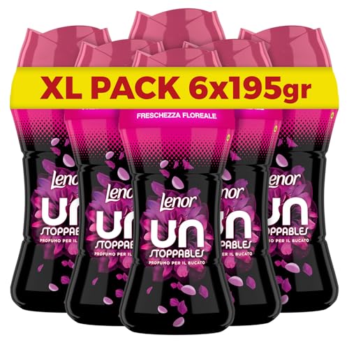 Lenor Profumatore Bucato Perle Profumate Lavatrice, Unstoppables Freschezza Floreale, Maxi Formato 6 x 195g, Intensificatore Di Profumo