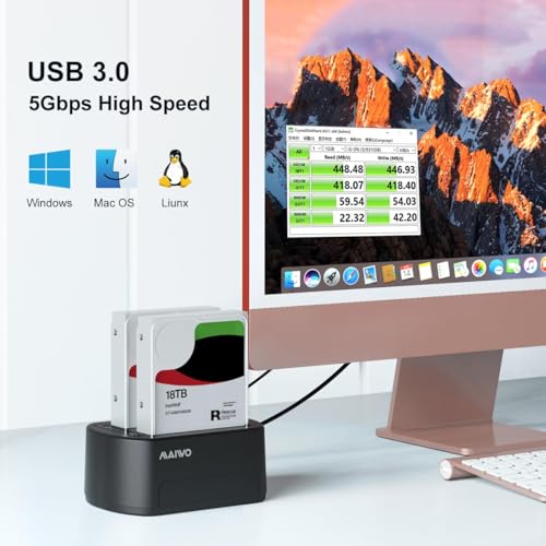 Image of MAIWO External Hard Drive Docking Station for 2.5 /3.5 inch SATA HDD /SSD with Offline Clone, 5Gbps Support UASP, 36TB Capacity, Dual Bay USB 3.0 to SATA Adapter Duplicator