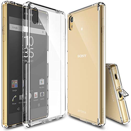 Ringke Fusion Compatible with Xperia Z5 Case Crystal Clear PC Back TPU Bumper with Screen Protector Drop Protection, Shock Absorption Technology Attached Dust Cap - Clear