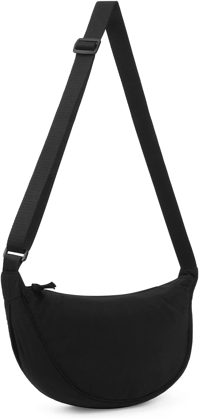 Women's Nylon Crescent Bag - Hobos Crossbody Shoulder Bag with Adjustable Strap - Solid Color Chest Fanny Pack