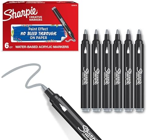 Sharpie Creative Marker Acryl-Farbstifte | Wasserbasierte Farbmarker mit Rundspitze | Bastel- & Künstlerbedarf | Kühl Grau | 6 Stück