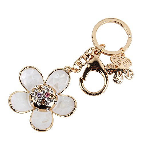 niceeshop(TM) Fashion Daisy Petal Shape Alloy Keychain Rhinestone Key Ring(White&Gold)