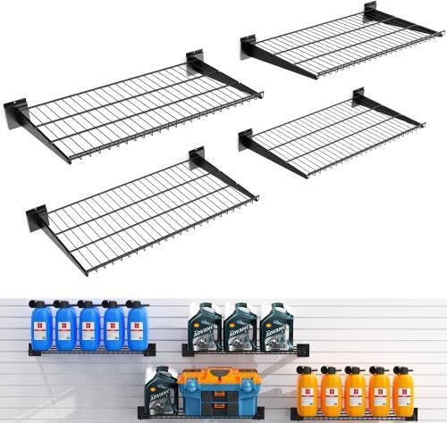4 Pcs Slatwall Shelves, 24X16.5 in Carbon Steel Slat Wall Wire Shelf, Universal Slatwall Accessories for Retail, Garage, Home