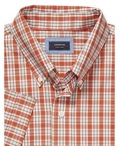 Arrow Men's Hamilton Plaid Short Sleeve Shirt, Orange Rust, M - Thumbnail 3
