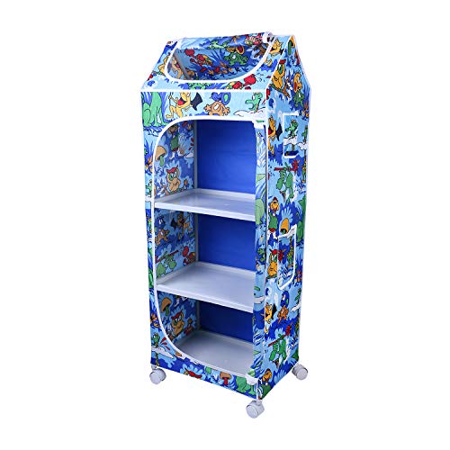 Image of Little One's | 4 Plastic Shelves Baby Foldable Wardrobe (Made in India), Unbreakable Material, (Steel Structure) | Jungle Blue | H4 /AB