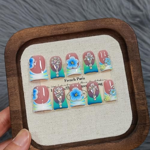 TENPAL Ocean Ombre French Tip Press On Nails With Tools,Ballerina