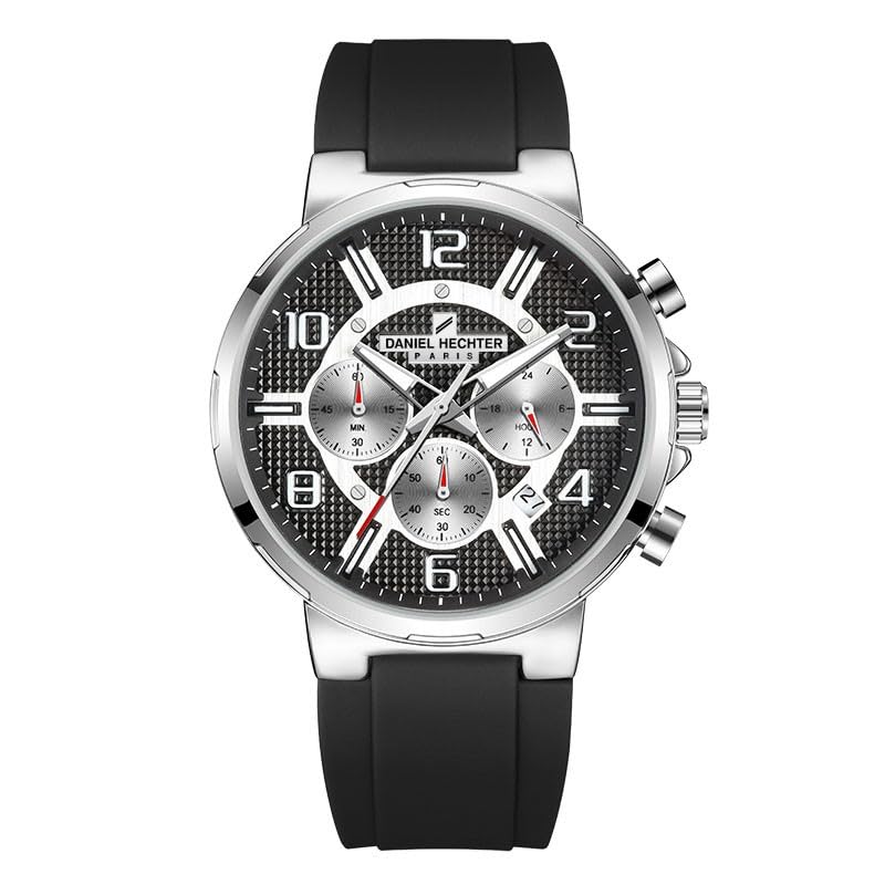 Image of Daniel Hechter Paris Beaubourg Collection Multifunctional Watch for Men with Textured Round Dial and Silicon Strap-DHM1009
